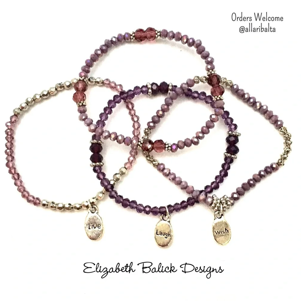 Handmade Beaded Stretch Bracelets w/ Silver Message Charms, 4 Total, O/S, New - Picture 2 of 11